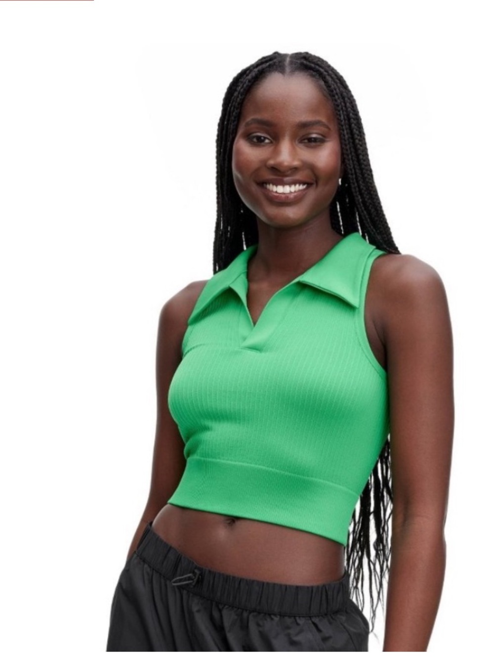 Diane Von Furstenberg Bright Green Ribbed Collared Crop Top - Picture 7 of 7